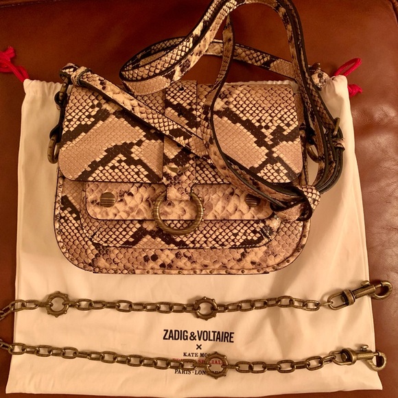 zadig voltaire Kate Wild Bag Snake Print Leather Beige Detachable Chain SOLD OUT - Picture 4 of 11